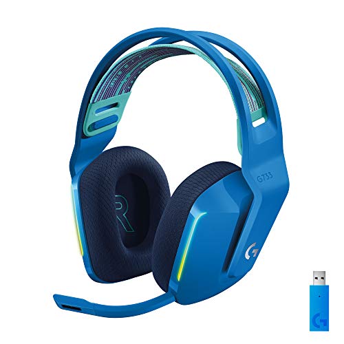 Logitech G733 Lightspeed Wireless Gaming Headset with Suspension Headband, Lightsync RGB, Blue VO!CE mic technology and PRO-G audio drivers - Black