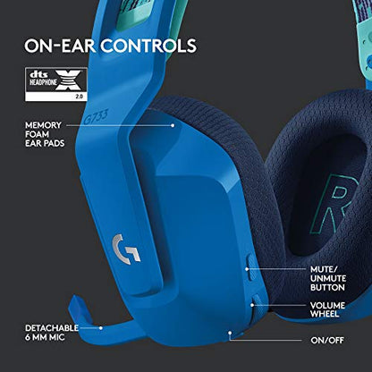 Logitech G733 Lightspeed Wireless Gaming Headset with Suspension Headband, Lightsync RGB, Blue VO!CE mic technology and PRO-G audio drivers - Black