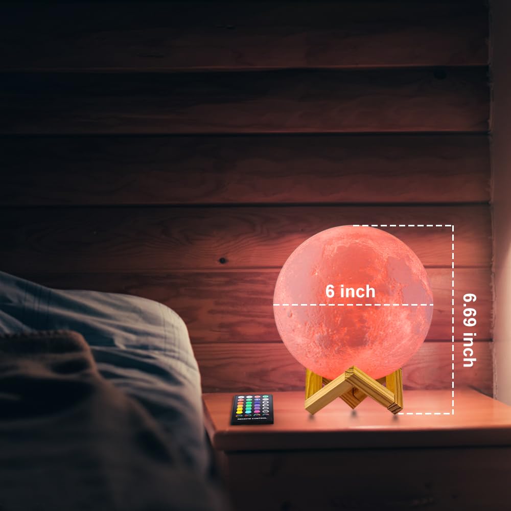 Moon Lamp, LOGROTATE 16 Colors LED Night Light for Kids 3D Printing Moon Light with Stand& Remote/Touch Control & Timing, Moon Light Lamp for kid friend Birthday, Mothers Day Gifts (Diameter 4.8 INCH)