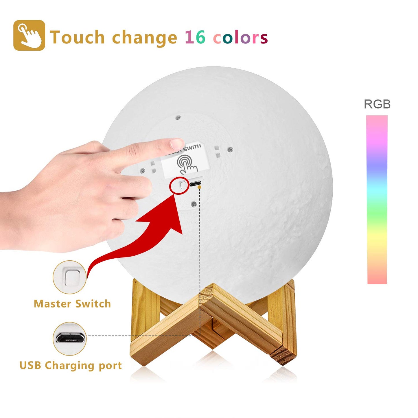Moon Lamp, LOGROTATE 16 Colors LED Night Light for Kids 3D Printing Moon Light with Stand& Remote/Touch Control & Timing, Moon Light Lamp for kid friend Birthday, Mothers Day Gifts (Diameter 4.8 INCH)