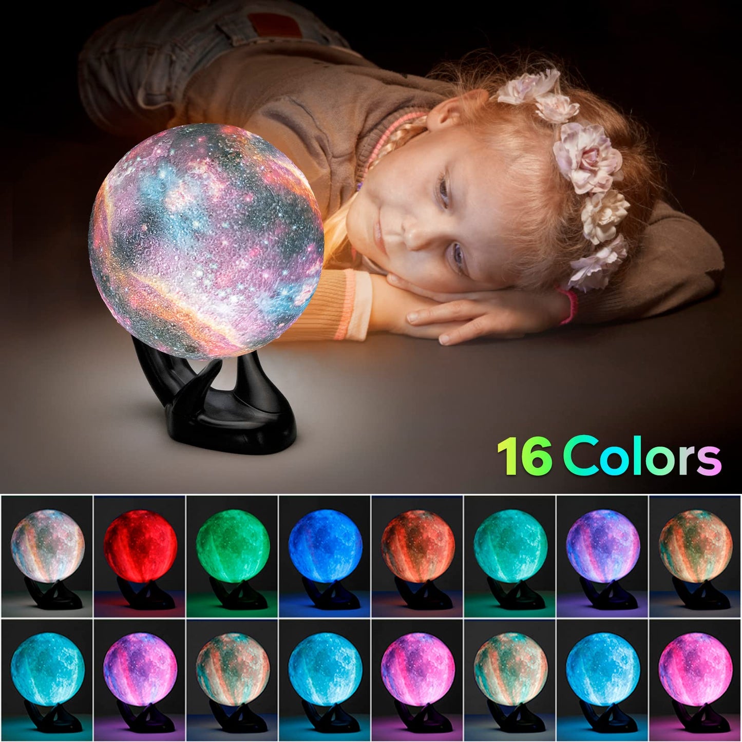 BRIGHTWORLD Moon Lamp Galaxy Lamp 5.9 inch 16 Colors LED 3D Moon Light, Remote & Touch Control Moon Night Light Gifts for Girls Boys Kids Women Birthday