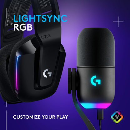 Logitech G733 Lightspeed Wireless Gaming Headset with Suspension Headband, Lightsync RGB, Blue VO!CE mic technology and PRO-G audio drivers - Black