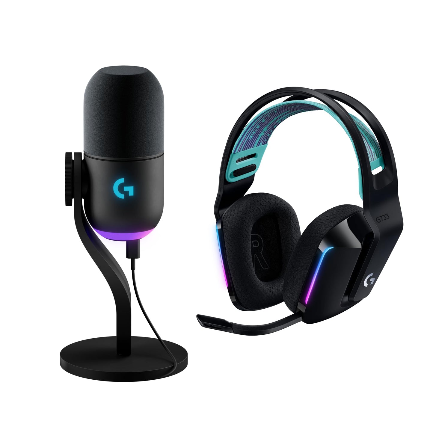 Logitech G733 Lightspeed Wireless Gaming Headset with Suspension Headband, Lightsync RGB, Blue VO!CE mic technology and PRO-G audio drivers - Black