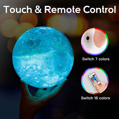 BRIGHTWORLD Moon Lamp Galaxy Lamp 5.9 inch 16 Colors LED 3D Moon Light, Remote & Touch Control Moon Night Light Gifts for Girls Boys Kids Women Birthday
