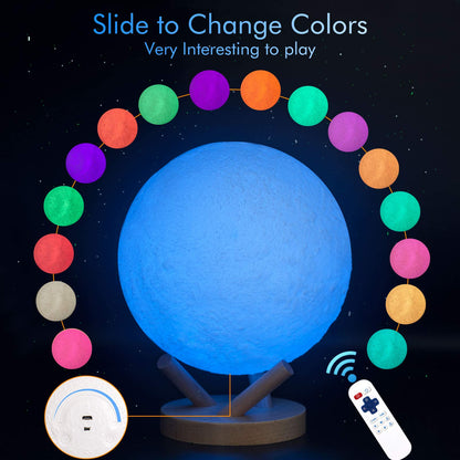 Moon Lamp, LOGROTATE 16 Colors LED Night Light for Kids 3D Printing Moon Light with Stand& Remote/Touch Control & Timing, Moon Light Lamp for kid friend Birthday, Mothers Day Gifts (Diameter 4.8 INCH)