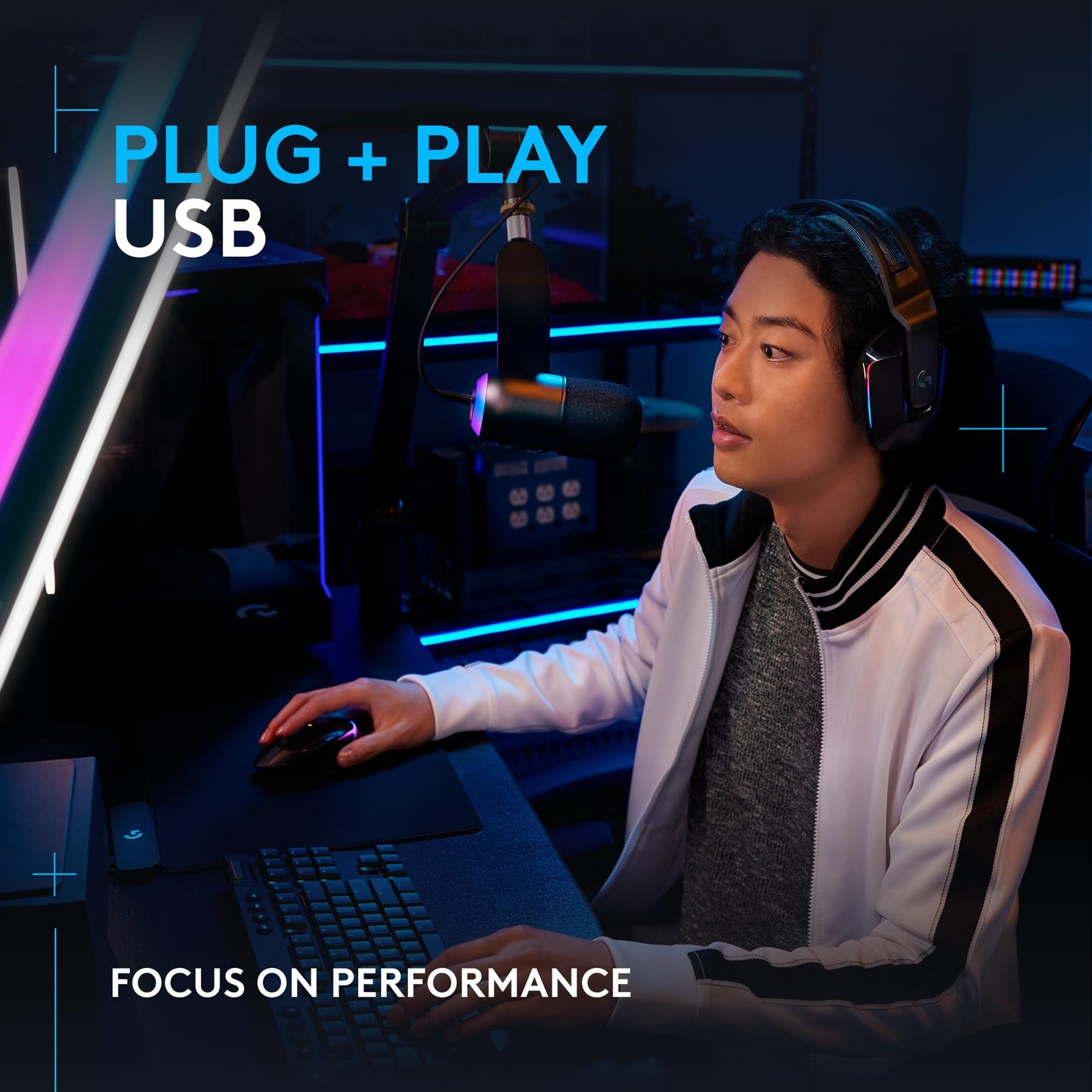 Logitech G733 Lightspeed Wireless Gaming Headset with Suspension Headband, Lightsync RGB, Blue VO!CE mic technology and PRO-G audio drivers - Black