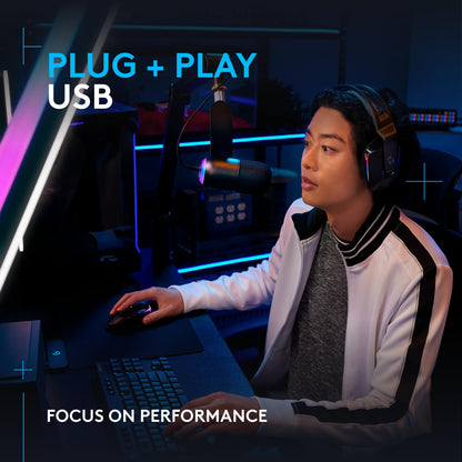 Logitech G733 Lightspeed Wireless Gaming Headset with Suspension Headband, Lightsync RGB, Blue VO!CE mic technology and PRO-G audio drivers - Black