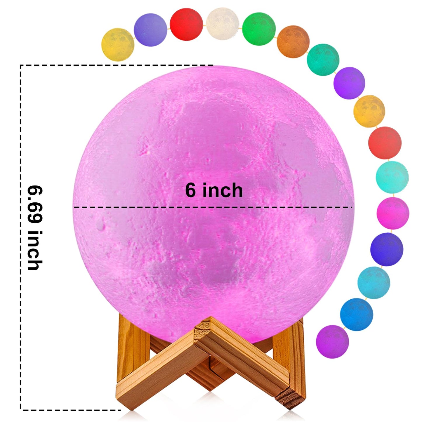 Moon Lamp, LOGROTATE 16 Colors LED Night Light for Kids 3D Printing Moon Light with Stand& Remote/Touch Control & Timing, Moon Light Lamp for kid friend Birthday, Mothers Day Gifts (Diameter 4.8 INCH)