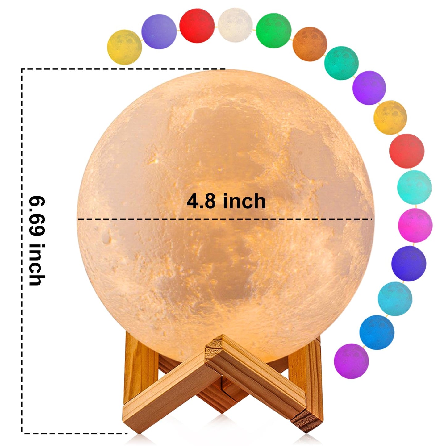 Moon Lamp, LOGROTATE 16 Colors LED Night Light for Kids 3D Printing Moon Light with Stand& Remote/Touch Control & Timing, Moon Light Lamp for kid friend Birthday, Mothers Day Gifts (Diameter 4.8 INCH)
