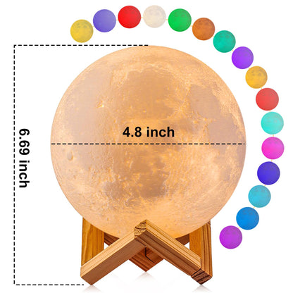 Moon Lamp, LOGROTATE 16 Colors LED Night Light for Kids 3D Printing Moon Light with Stand& Remote/Touch Control & Timing, Moon Light Lamp for kid friend Birthday, Mothers Day Gifts (Diameter 4.8 INCH)