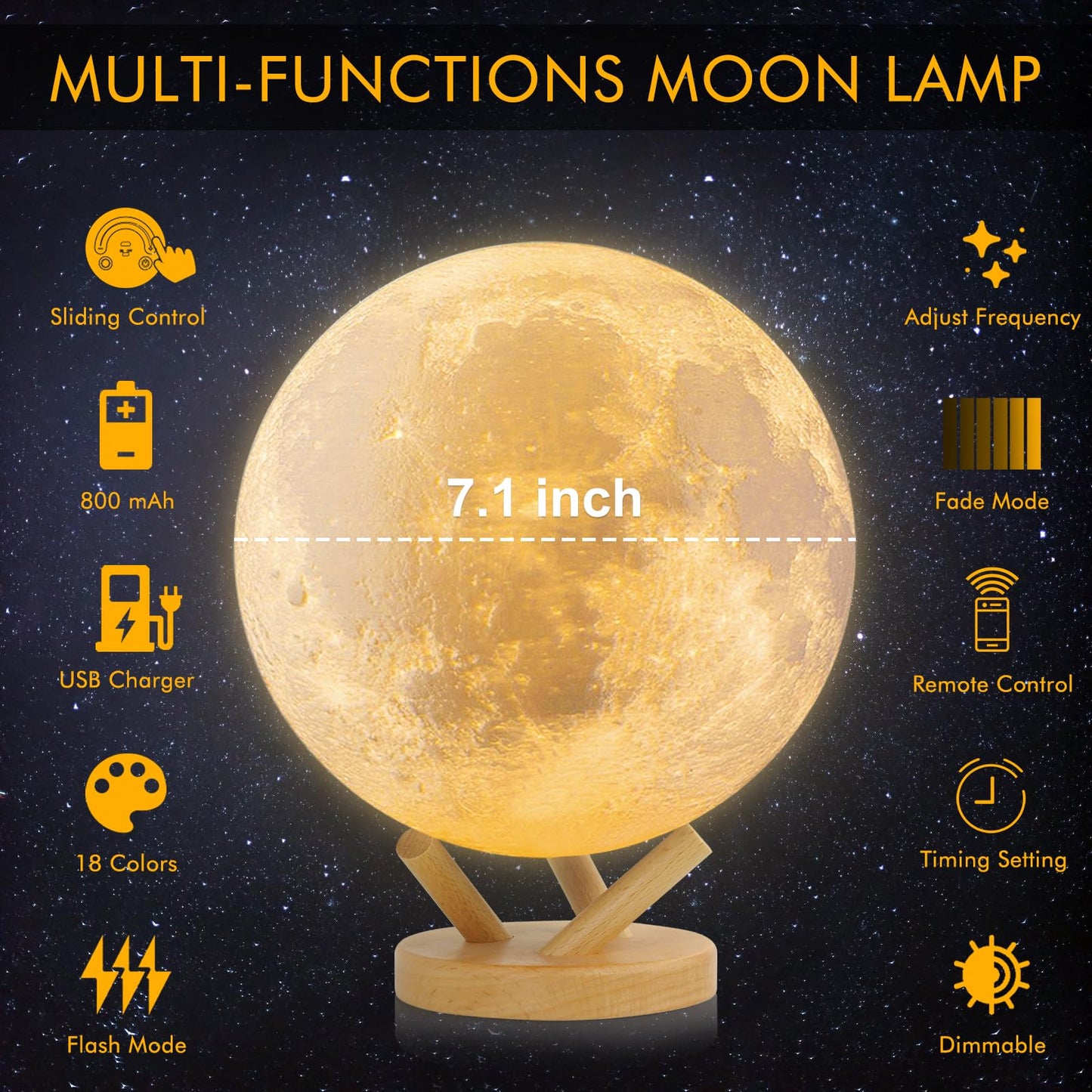 Moon Lamp, LOGROTATE 16 Colors LED Night Light for Kids 3D Printing Moon Light with Stand& Remote/Touch Control & Timing, Moon Light Lamp for kid friend Birthday, Mothers Day Gifts (Diameter 4.8 INCH)