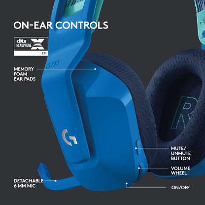 Logitech G733 Lightspeed Wireless Gaming Headset with Suspension Headband, Lightsync RGB, Blue VO!CE mic technology and PRO-G audio drivers - Black